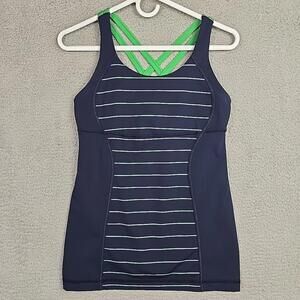 Lululemon Energy Tank Top Blue/Green Stripe Strappy Gym Racerback Women’s 6